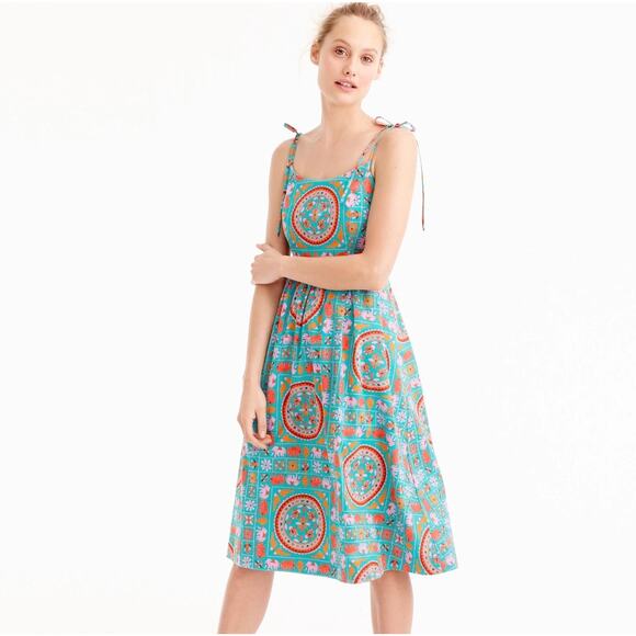 EUC Drake’s for J.Crew Elephant Tile Print Dress 2 Tie Shoulder Cotton Sundress - Picture 1 of 16